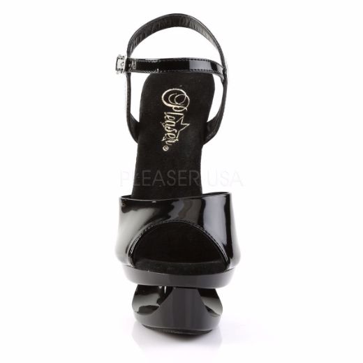Product image of Pleaser Eclipse-609 Black Patent/Black, 6 1/2 inch (16.5 cm) Heel, 1 3/4 inch (4.4 cm) Platform Sandal Shoes
