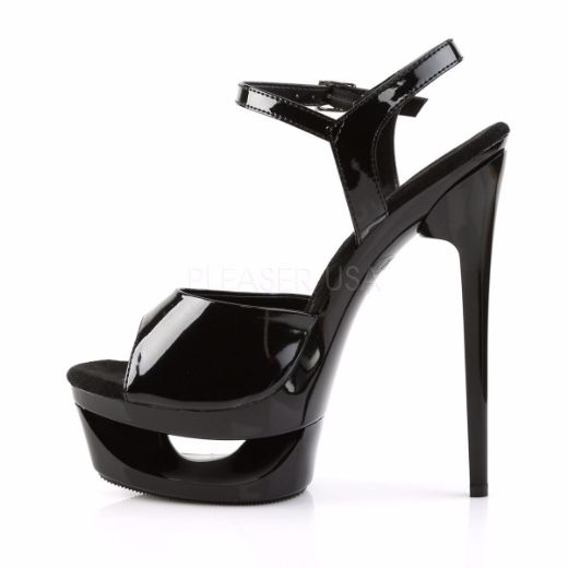 Product image of Pleaser Eclipse-609 Black Patent/Black, 6 1/2 inch (16.5 cm) Heel, 1 3/4 inch (4.4 cm) Platform Sandal Shoes