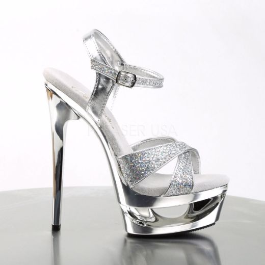 Product image of Pleaser Eclipse-619G Silver Multi Glitter/Silver Chrome, 6 1/2 inch (16.5 cm) Heel, 1 3/4 inch (4.4 cm) Platform Sandal Shoes