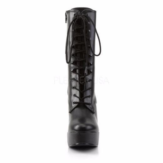 Product image of Pleaser Electra-1020 Black Faux Leather/Black Matte, 5 inch (12.7 cm) Heel, 1 1/2 inch (3.8 cm) Platform Ankle Boot