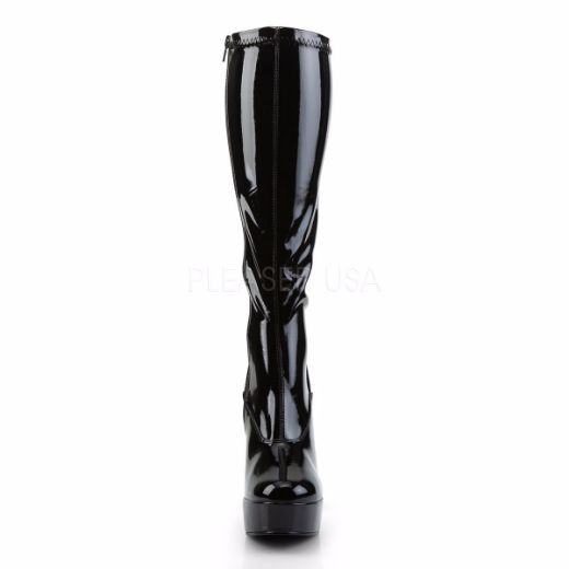 Product image of Pleaser Electra-2000Z Black Stretch Patent, 5 inch (12.7 cm) Heel, 1 1/2 inch (3.8 cm) Platform Knee High Boot