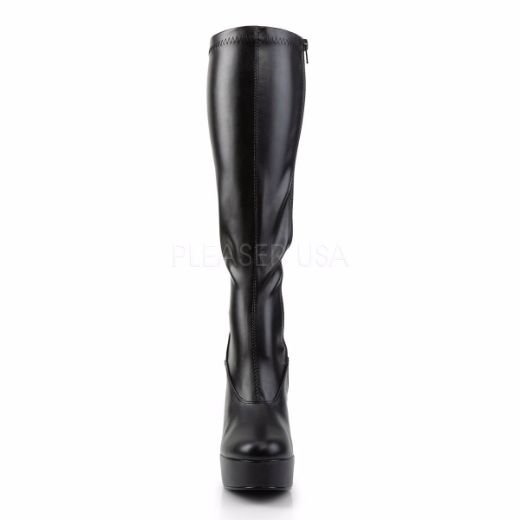 Product image of Pleaser Electra-2000Z Black Stretch Faux Leather, 5 inch (12.7 cm) Heel, 1 1/2 inch (3.8 cm) Platform Knee High Boot