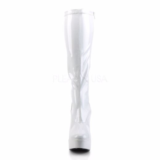 Product image of Pleaser Electra-2000Z White Stretch Patent, 5 inch (12.7 cm) Heel, 1 1/2 inch (3.8 cm) Platform Knee High Boot