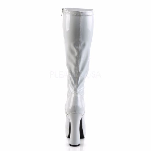 Product image of Pleaser Electra-2000Z White Stretch Patent, 5 inch (12.7 cm) Heel, 1 1/2 inch (3.8 cm) Platform Knee High Boot