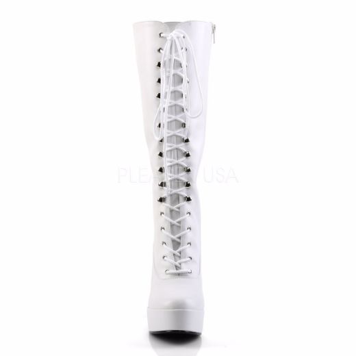 Product image of Pleaser Electra-2020 White Faux Leather, 5 inch (12.7 cm) Heel, 1 1/2 inch (3.8 cm) Platform Knee High Boot