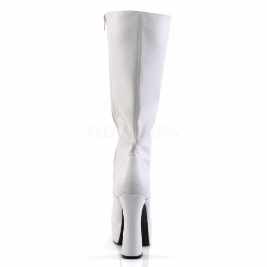 Product image of Pleaser Electra-2020 White Faux Leather, 5 inch (12.7 cm) Heel, 1 1/2 inch (3.8 cm) Platform Knee High Boot