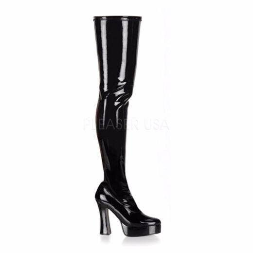 Product image of Pleaser Electra-3000Z Black Stretch Patent, 5 inch (12.7 cm) Heel, 1 1/2 inch (3.8 cm) Platform Thigh High Boot