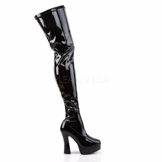 Product image of Pleaser Electra-3000Z Black Stretch Patent, 5 inch (12.7 cm) Heel, 1 1/2 inch (3.8 cm) Platform Thigh High Boot