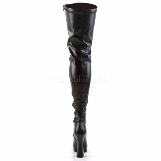Product image of Pleaser Electra-3000Z Black Stretch Faux Leather, 5 inch (12.7 cm) Heel, 1 1/2 inch (3.8 cm) Platform Thigh High Boot