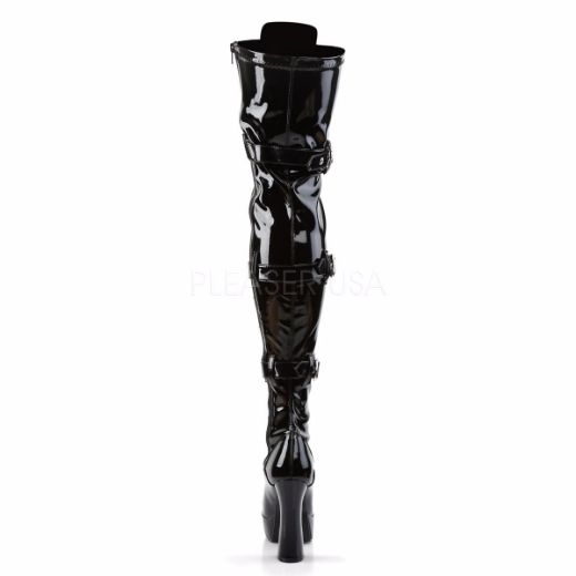 Product image of Pleaser Electra-3028 Black Stretch Patent, 5 inch (12.7 cm) Heel, 1 1/2 inch (3.8 cm) Platform Thigh High Boot