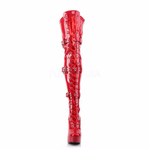 Product image of Pleaser Electra-3028 Red Stretch Patent, 5 inch (12.7 cm) Heel, 1 1/2 inch (3.8 cm) Platform Thigh High Boot