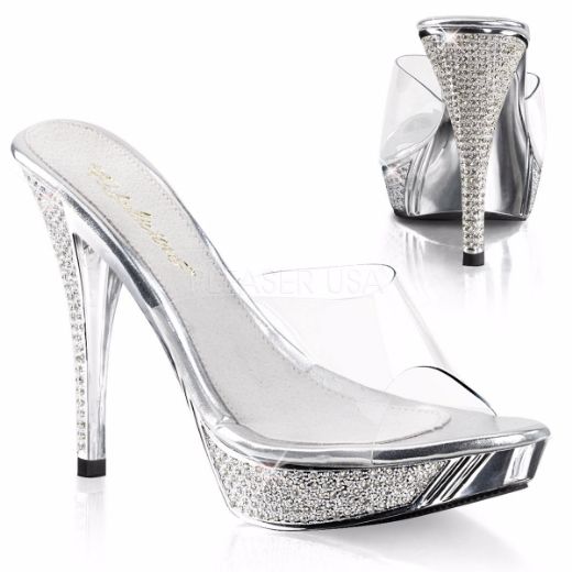 Product image of Fabulicious Elegant-401 Clear/Silver Chrome, 4 1/2 inch (11.4 cm) Heel, 1 inch (2.5 cm) Platform Slide Mule Shoes