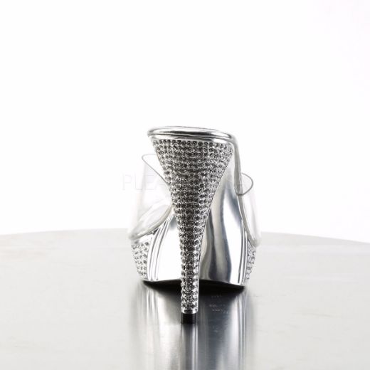 Product image of Fabulicious Elegant-401 Clear/Silver Chrome, 4 1/2 inch (11.4 cm) Heel, 1 inch (2.5 cm) Platform Slide Mule Shoes