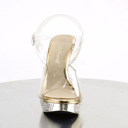 Product image of Fabulicious Elegant-408 Clear/Gold Chrome, 4 1/2 inch (11.4 cm) Heel, 1 inch (2.5 cm) Platform Sandal Shoes