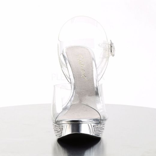Product image of Fabulicious Elegant-408 Clear/Silver Chrome, 4 1/2 inch (11.4 cm) Heel, 1 inch (2.5 cm) Platform Sandal Shoes