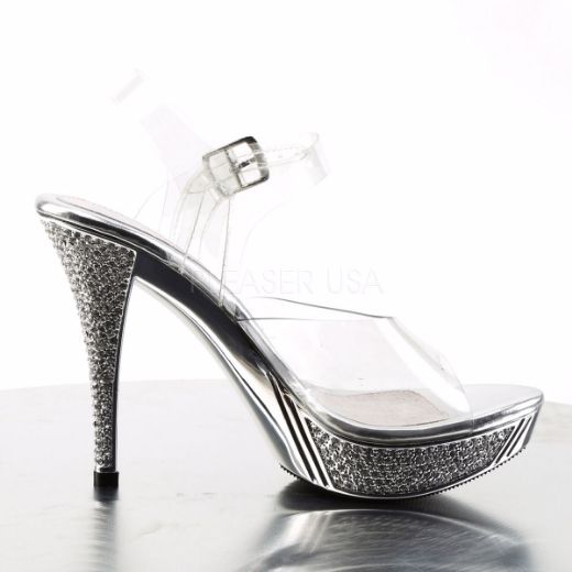 Product image of Fabulicious Elegant-408 Clear/Silver Chrome, 4 1/2 inch (11.4 cm) Heel, 1 inch (2.5 cm) Platform Sandal Shoes