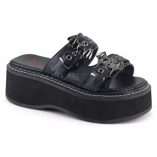 Product image of Demonia Emily-100 Black Vegan Leather, 2 inch Platform Sandal Shoes