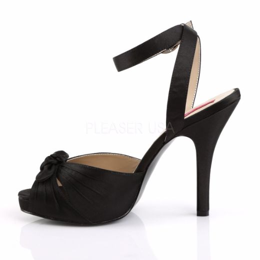 Product image of Pleaser Pink Label Eve-01 Black Satin, 5 inch (12.7 cm) Heel, 1/2 inch (1.3 cm) Platform Sandal Shoes