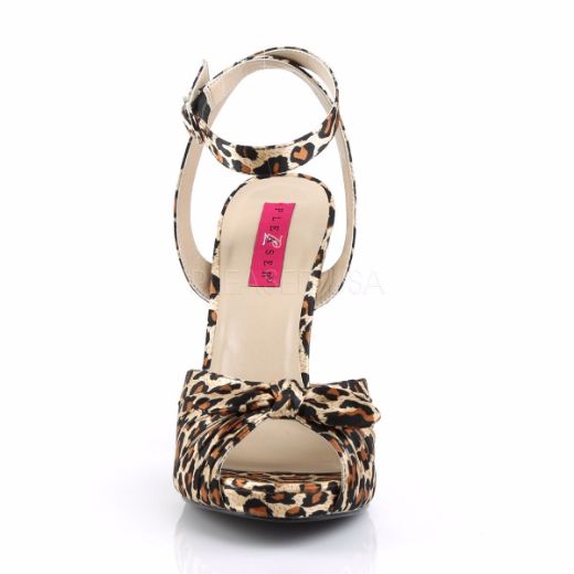 Product image of Pleaser Pink Label Eve-01 Cheetah Satin, 5 inch (12.7 cm) Heel, 1/2 inch (1.3 cm) Platform Sandal Shoes