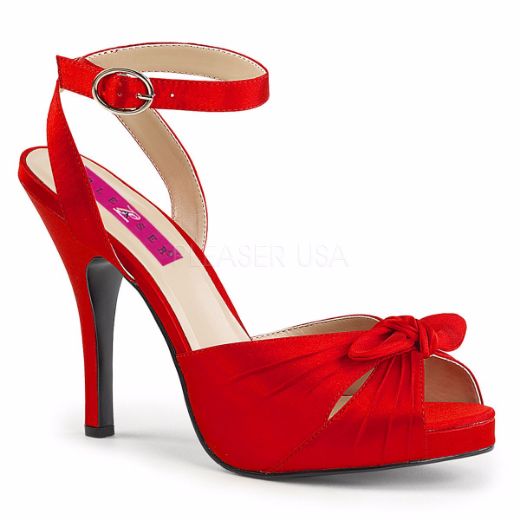 Product image of Pleaser Pink Label Eve-01 Red Satin, 5 inch (12.7 cm) Heel, 1/2 inch (1.3 cm) Platform Sandal Shoes