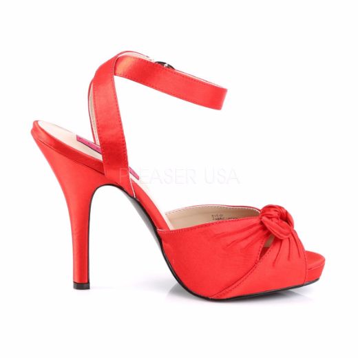 Product image of Pleaser Pink Label Eve-01 Red Satin, 5 inch (12.7 cm) Heel, 1/2 inch (1.3 cm) Platform Sandal Shoes