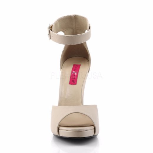 Product image of Pleaser Pink Label Eve-02 Cream Faux Leather, 5 inch (12.7 cm) Heel, 1/2 inch (1.3 cm) Platform Sandal Shoes