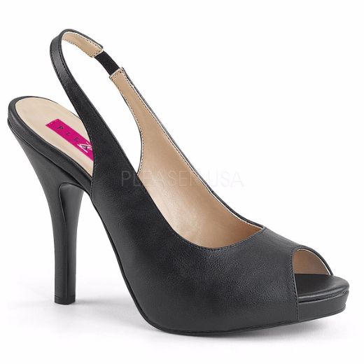 Product image of Pleaser Pink Label Eve-04 Black Faux Leather, 5 inch (12.7 cm) Heel, 1/2 inch (1.3 cm) Platform Sandal Shoes
