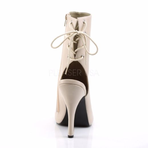 Product image of Pleaser Pink Label Eve-102 Cream Faux Leather, 5 inch (12.7 cm) Heel, 1/2 inch (1.3 cm) Platform Ankle Boot
