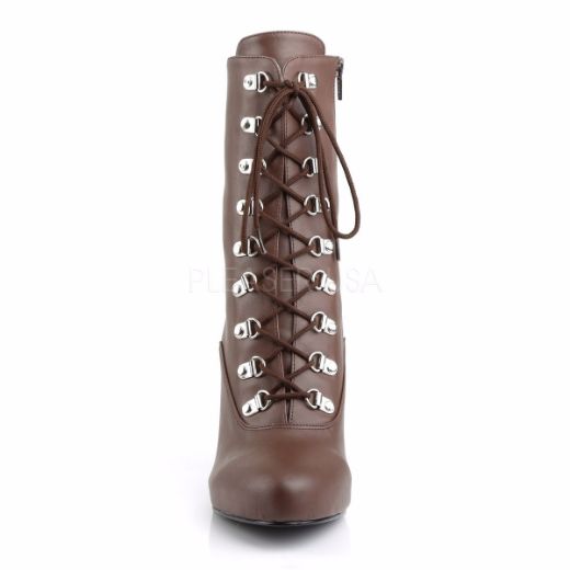 Product image of Pleaser Pink Label Eve-106 Brown Faux Leather, 5 inch (12.7 cm) Heel, 1/2 inch (1.3 cm) Platform Ankle Boot