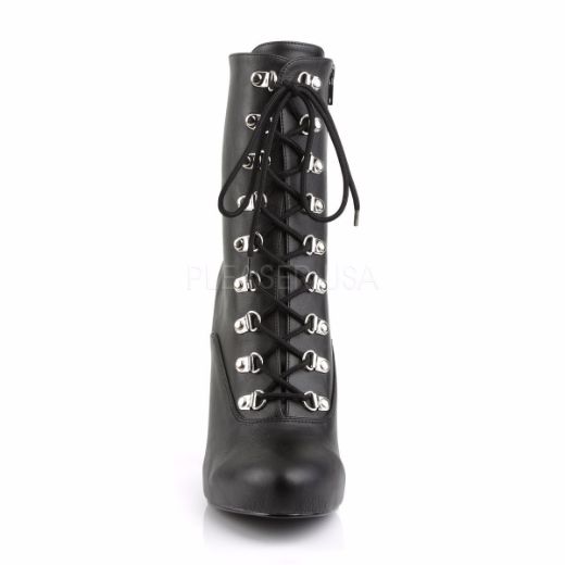 Product image of Pleaser Pink Label Eve-106 Black Faux Leather, 5 inch (12.7 cm) Heel, 1/2 inch (1.3 cm) Platform Ankle Boot