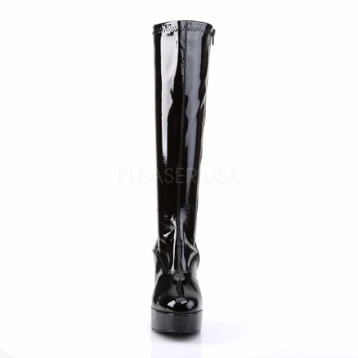 Product image of Funtasma Exotica-2000 Black Stretch Patent, 4 inch (10.2 cm) Heel, 1 1/2 inch (3.8 cm) Platform Knee High Boot