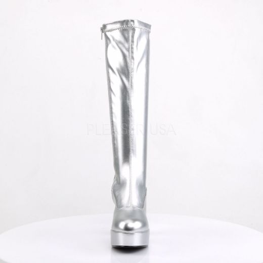 Product image of Funtasma Exotica-2000 Silver Stretch Patent, 4 inch (10.2 cm) Heel, 1 1/2 inch (3.8 cm) Platform Knee High Boot