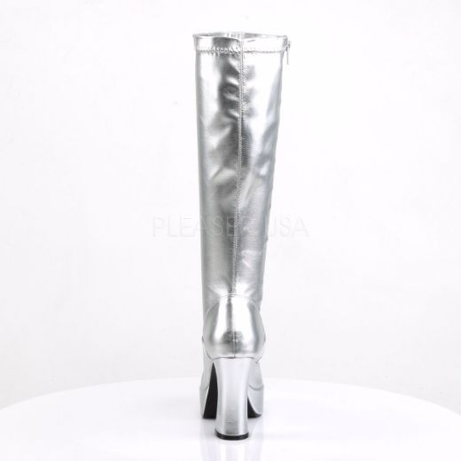Product image of Funtasma Exotica-2000 Silver Stretch Patent, 4 inch (10.2 cm) Heel, 1 1/2 inch (3.8 cm) Platform Knee High Boot