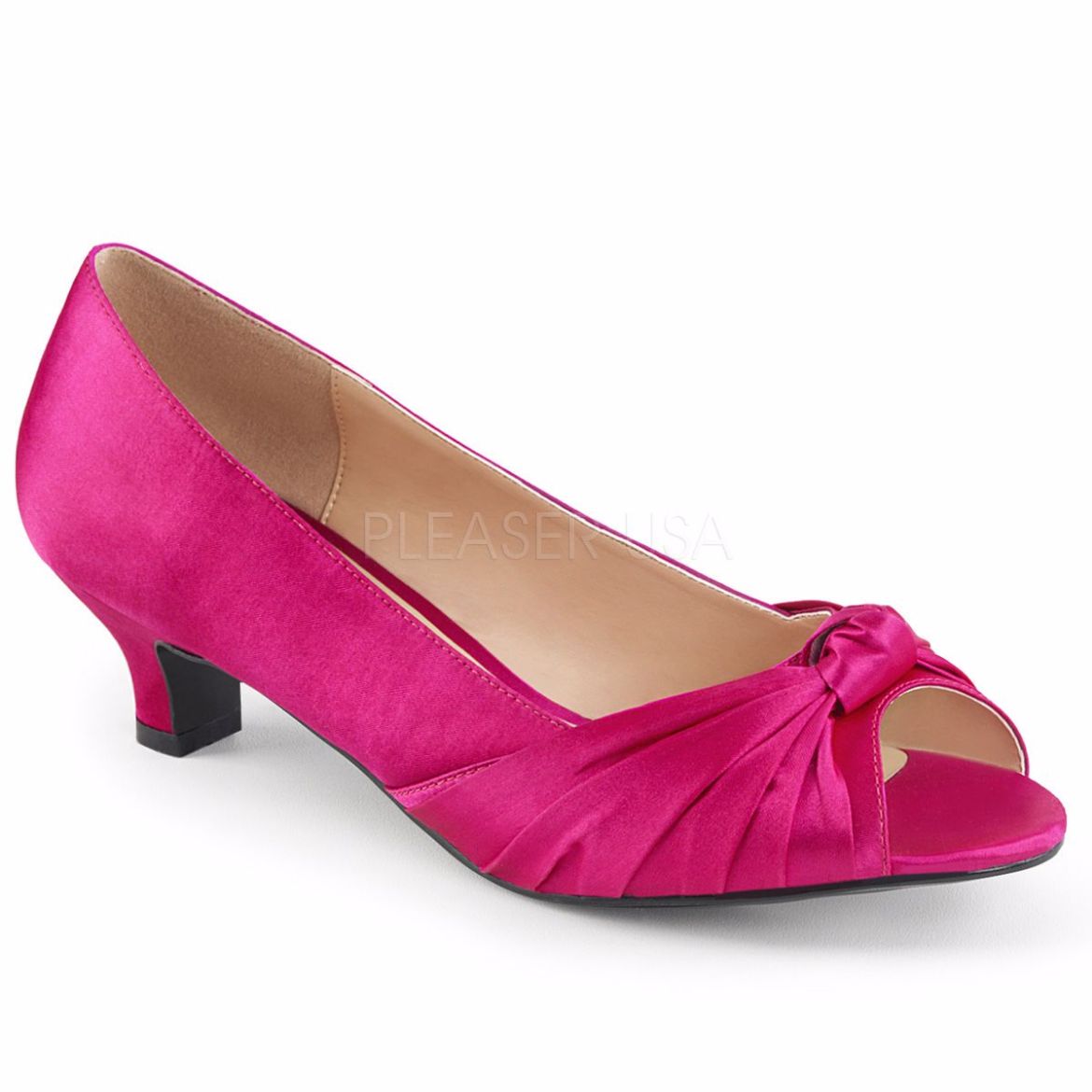 Product image of Pleaser Pink Label Fab-422 Hot Pink Satin, 2 inch (5.1 cm) Heel Court Pump Shoes