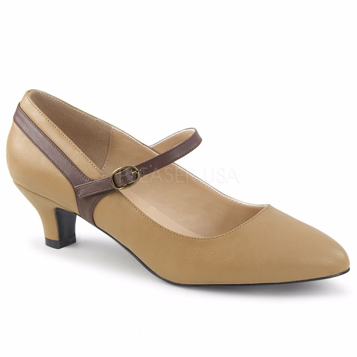 Product image of Pleaser Pink Label Fab-425 Tan-Brown Faux Leather, 2 inch (5.1 cm) Heel Court Pump Shoes