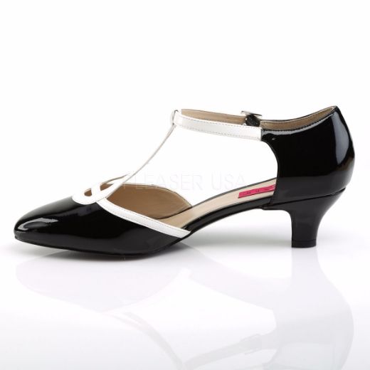 Product image of Pleaser Pink Label Fab-428 Black-White Patent/White, 2 inch (5.1 cm) Heel Court Pump Shoes