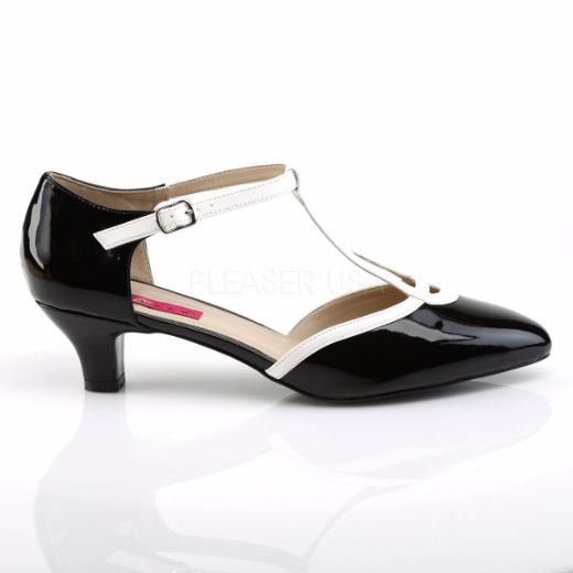 Product image of Pleaser Pink Label Fab-428 Black-White Patent/White, 2 inch (5.1 cm) Heel Court Pump Shoes