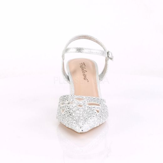 Product image of Fabulicious Faye-06 Silver Shimmering Fabric, 2 3/4 inch (7 cm)  Heel Court Pump Shoes