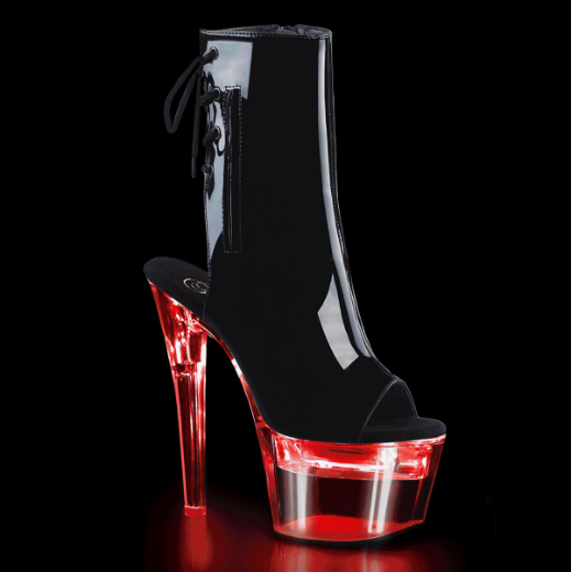 Product image of Pleaser Flashdance-1018-7 Black Patent/Clear, 7 inch (17.8 cm) Heel, 2 3/4 inch (7 cm) Platform Ankle Boot