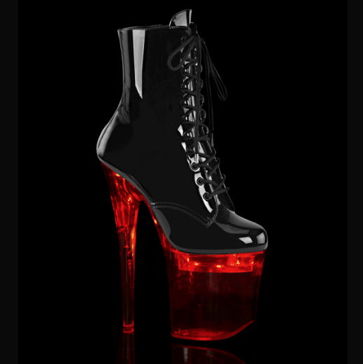 Product image of Pleaser Flashdance-1020-8 Black Patent/Clear, 8 inch (20.3 cm) Heel, 4 inch (10.2 cm) Platform Ankle Boot