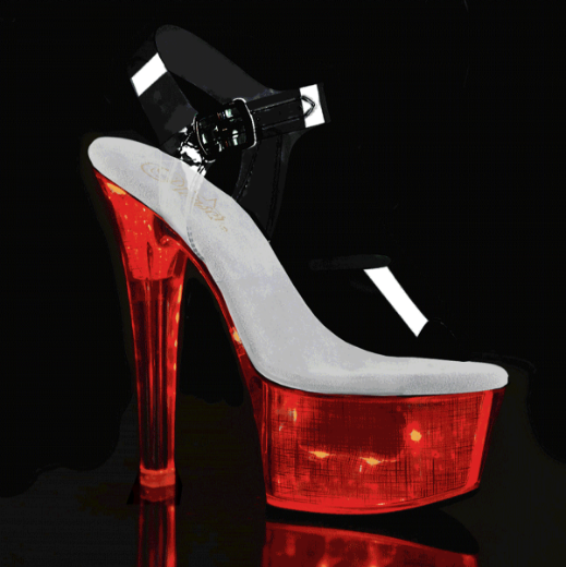 Product image of Pleaser Flashdance-608Ch Clear/Silver Hologram, 6 inch (15.2 cm) Heel, 2 1/4 inch (5.7 cm) Platform Sandal Shoes