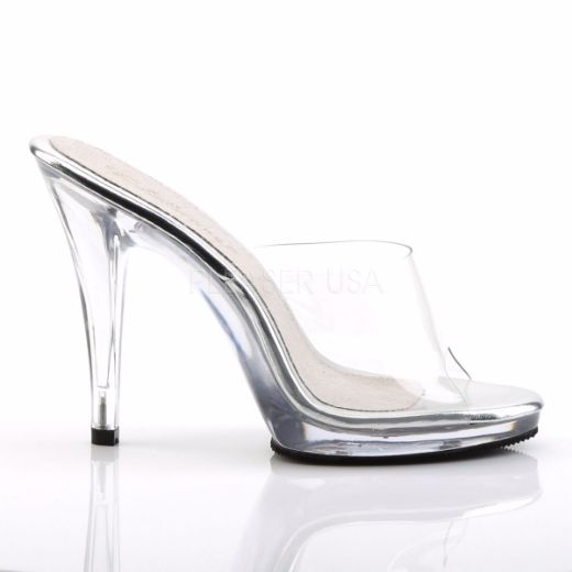 Product image of Fabulicious Flair-401 Clear/Clear, 4 1/2 inch (11.4 cm) Heel, 1/2 inch (1.3 cm) Platform Slide Mule Shoes