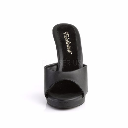 Product image of Fabulicious Flair-401-2 Black Pu/Black, 4 1/2 inch (11.4 cm) Heel, 1/2 inch (1.3 cm) Platform Slide Mule Shoes