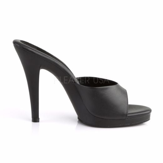 Product image of Fabulicious Flair-401-2 Black Pu/Black, 4 1/2 inch (11.4 cm) Heel, 1/2 inch (1.3 cm) Platform Slide Mule Shoes