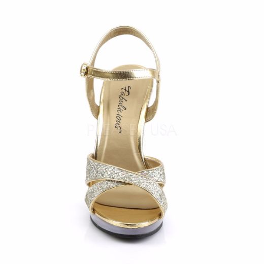 Product image of Fabulicious Flair-419(G) Gold Multi Glitter/Clear, 4 1/2 inch (11.4 cm) Heel, 1/2 inch (1.3 cm) Platform Sandal Shoes