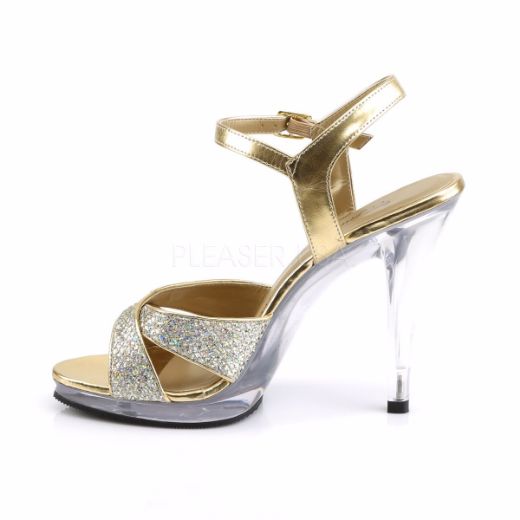 Product image of Fabulicious Flair-419(G) Gold Multi Glitter/Clear, 4 1/2 inch (11.4 cm) Heel, 1/2 inch (1.3 cm) Platform Sandal Shoes