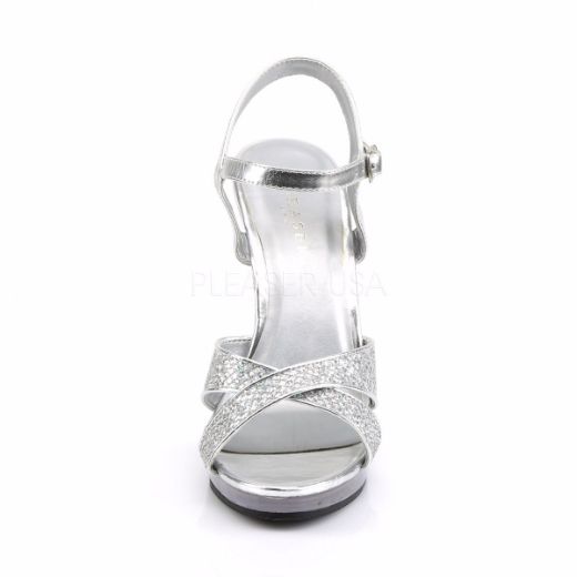 Product image of Fabulicious Flair-419(G) Silver Multi Glitter/Clear, 4 1/2 inch (11.4 cm) Heel, 1/2 inch (1.3 cm) Platform Sandal Shoes