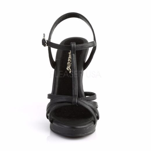 Product image of Fabulicious Flair-420 Black Pu/Black Matte, 4 1/2 inch (11.4 cm) Heel, 1/2 inch (1.3 cm) Platform Sandal Shoes