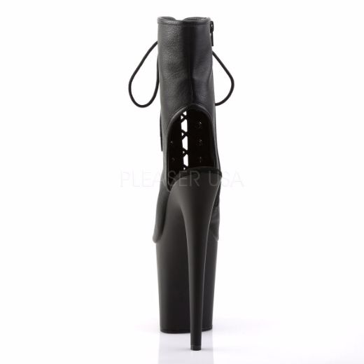 Product image of Pleaser Flamingo-1016 Black Faux Leather/Black Matte, 8 inch (20.3 cm) Heel, 4 inch (10.2 cm) Platform Ankle Boot