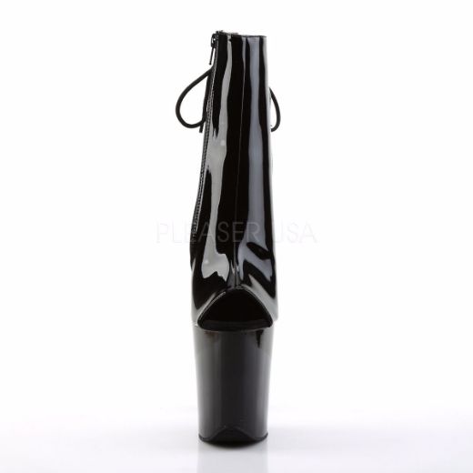 Product image of Pleaser Flamingo-1018 Black Patent/Black, 8 inch (20.3 cm) Heel, 4 inch (10.2 cm) Platform Ankle Boot